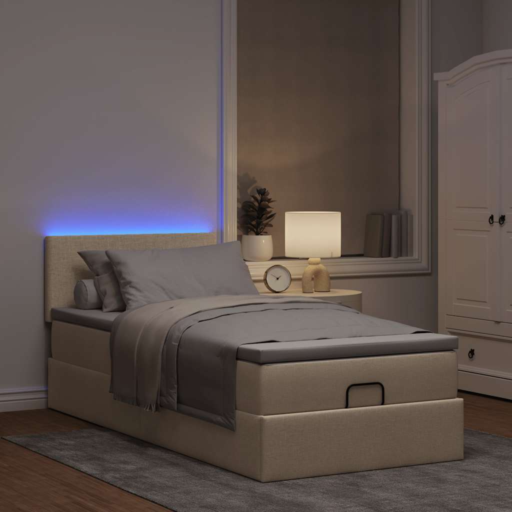 Lit ottoman avec matelas crème 100x200 cm tissu - XIOS