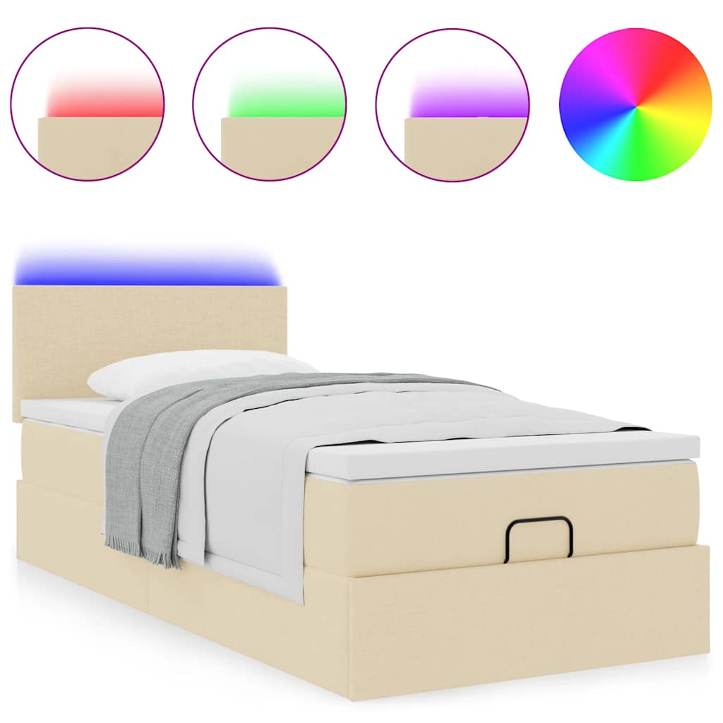 Lit ottoman avec matelas crème 100x200 cm tissu - XIOS