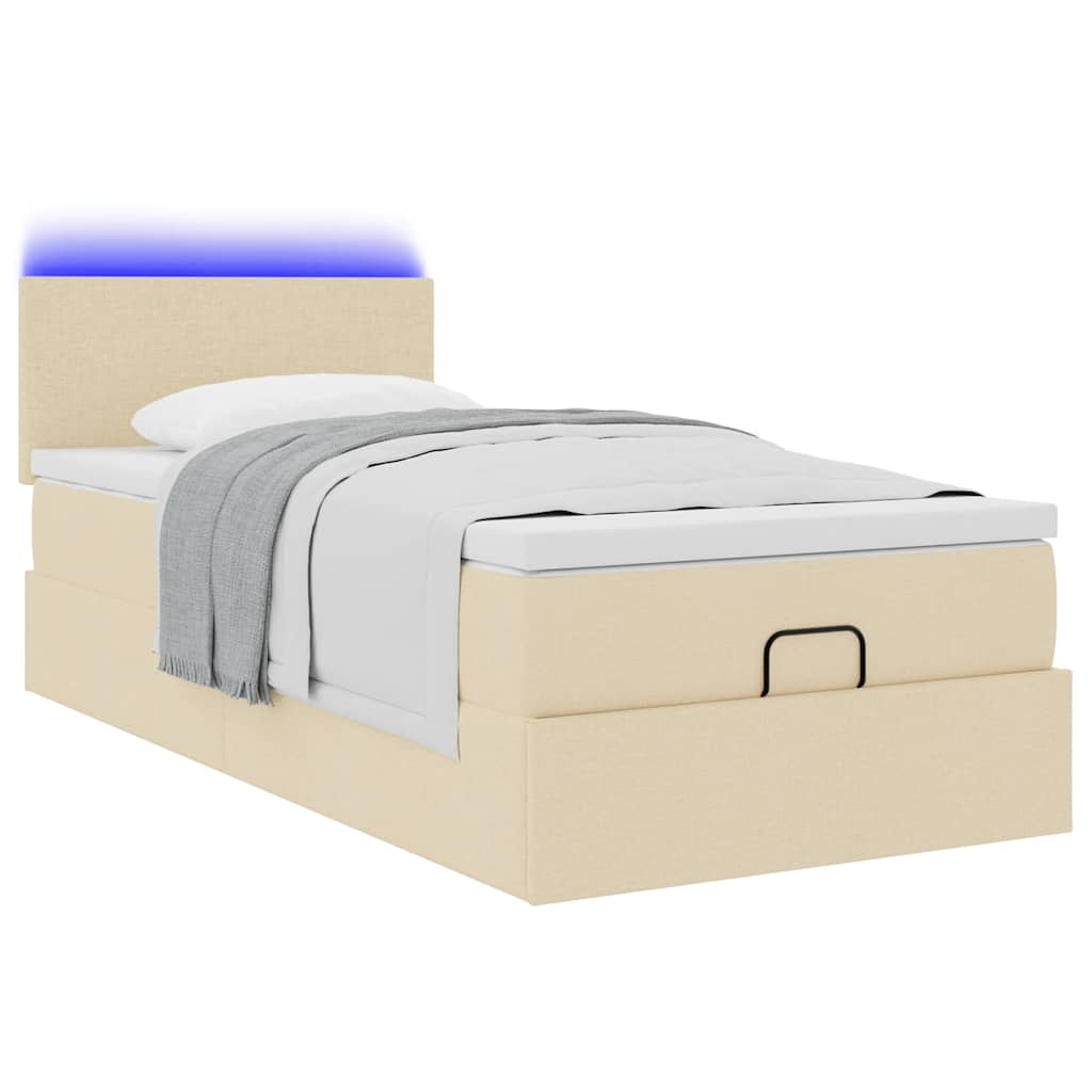 Lit ottoman avec matelas crème 100x200 cm tissu - XIOS