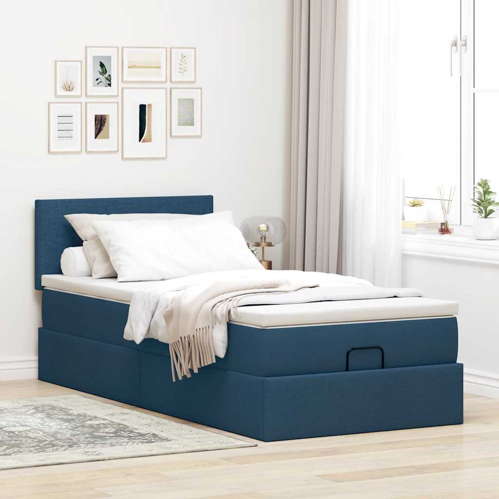 Lit ottoman avec matelas et LED Bleu 100x200 cm Tissu - XIOS