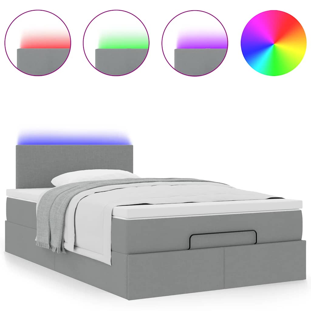 Lit ottoman avec matelas gris clair 120x190 cm tissu - XIOS