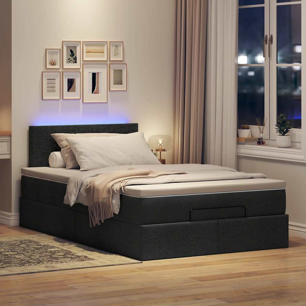 Lit ottoman avec matelas et LED noir 120x190 cm tissu - XIOS