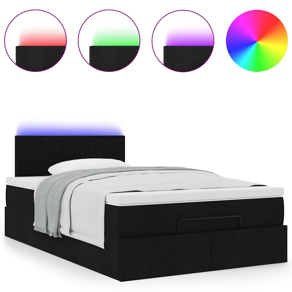 Lit ottoman avec matelas et LED noir 120x190 cm tissu - XIOS