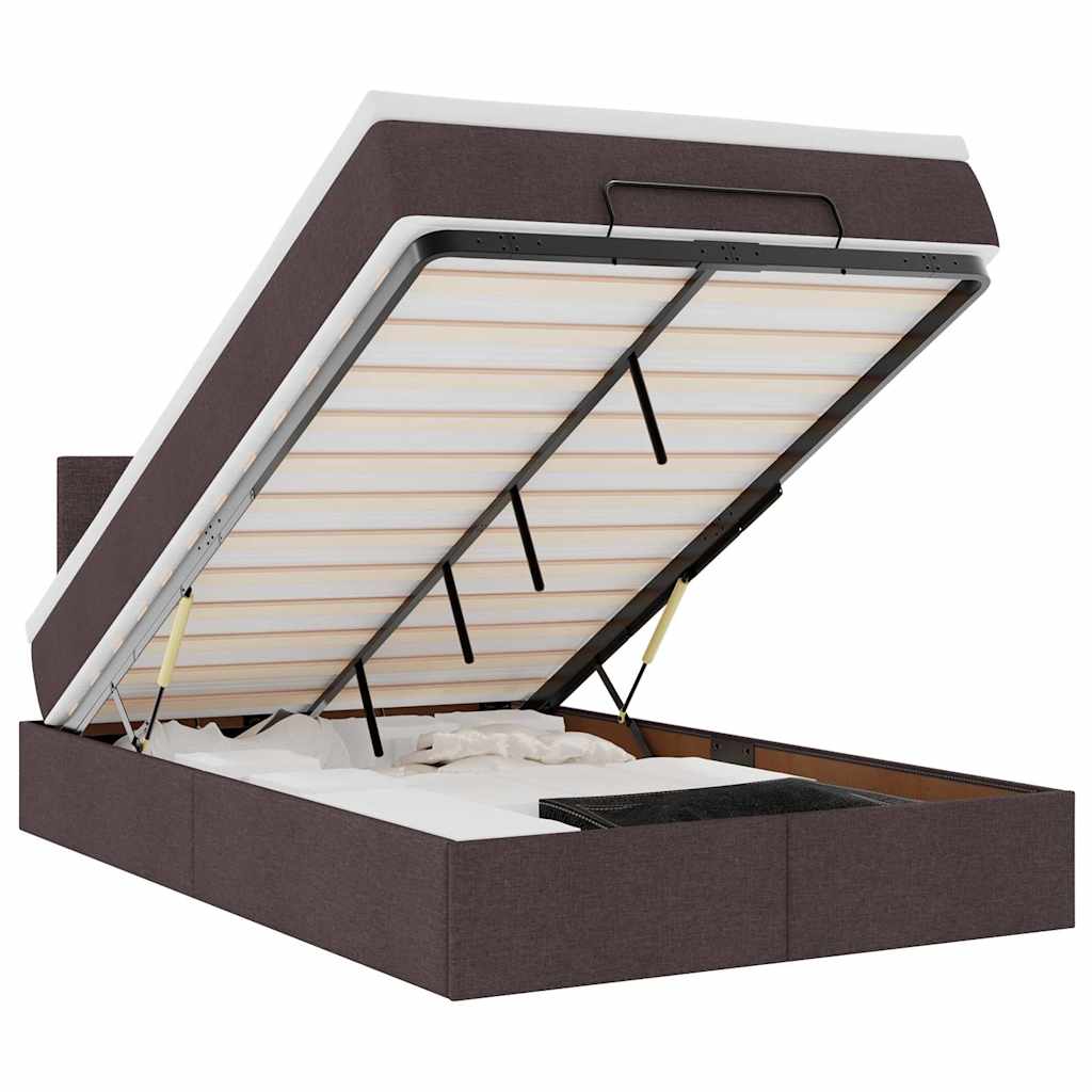 Cadre de lit ottoman avec matelas marron foncé 120x190 cm tissu - XIOS