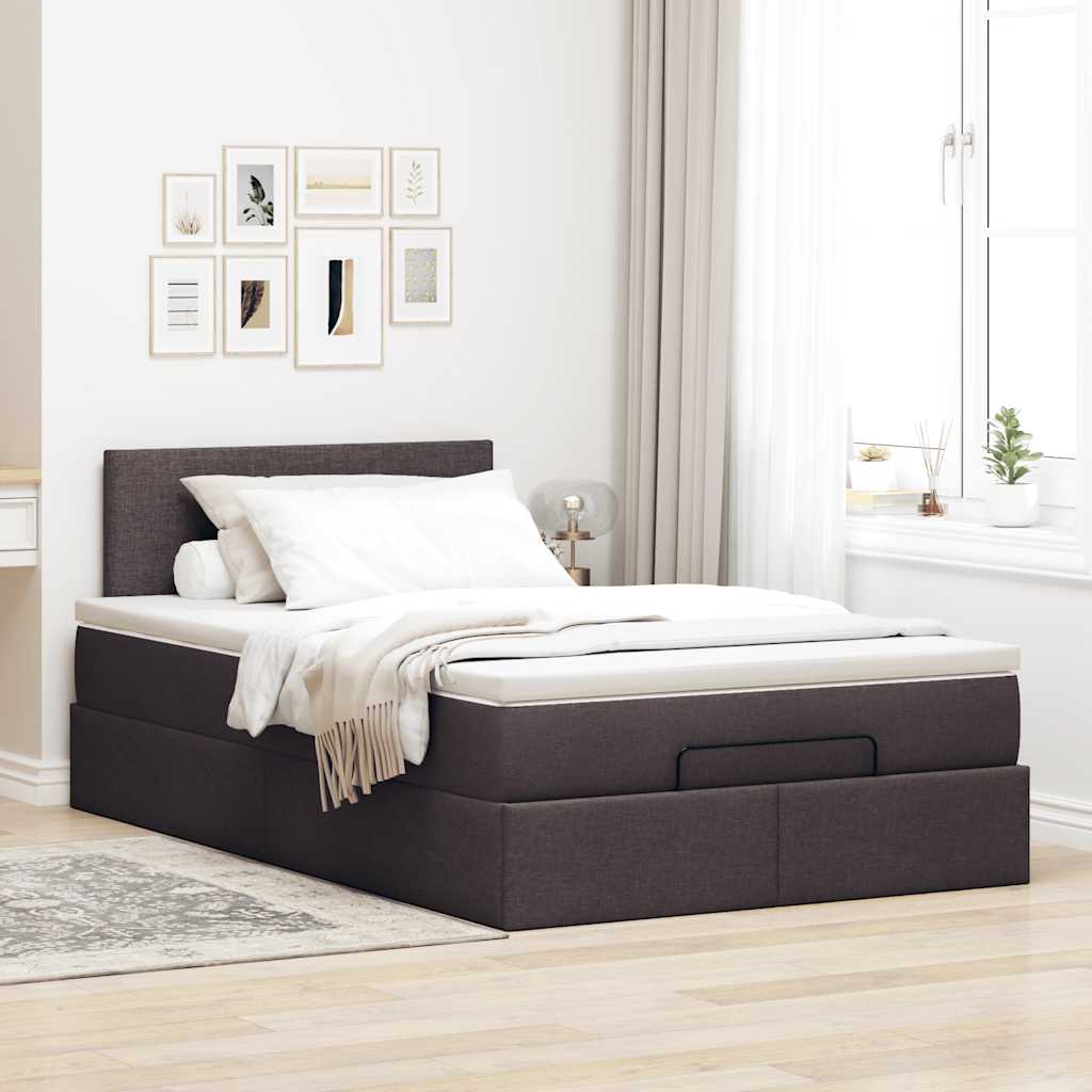 Cadre de lit ottoman avec matelas marron foncé 120x190 cm tissu - XIOS