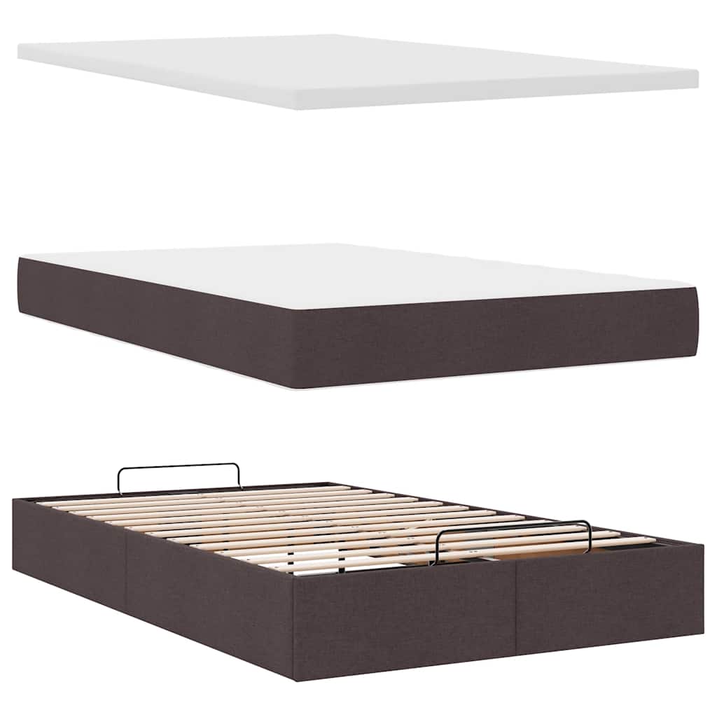 Cadre de lit ottoman avec matelas marron foncé 120x190 cm tissu - XIOS