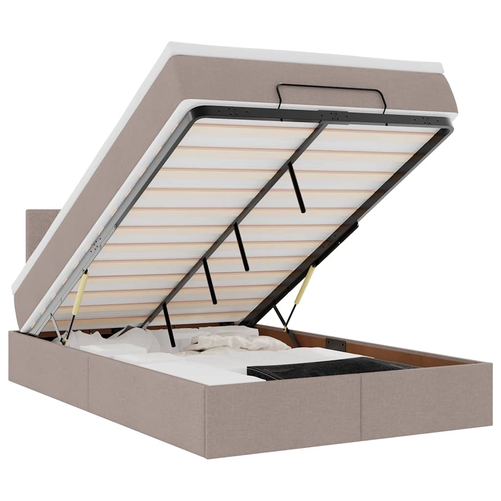 Lit ottoman avec matelas et LED Taupe 120x190 cm tissu - XIOS