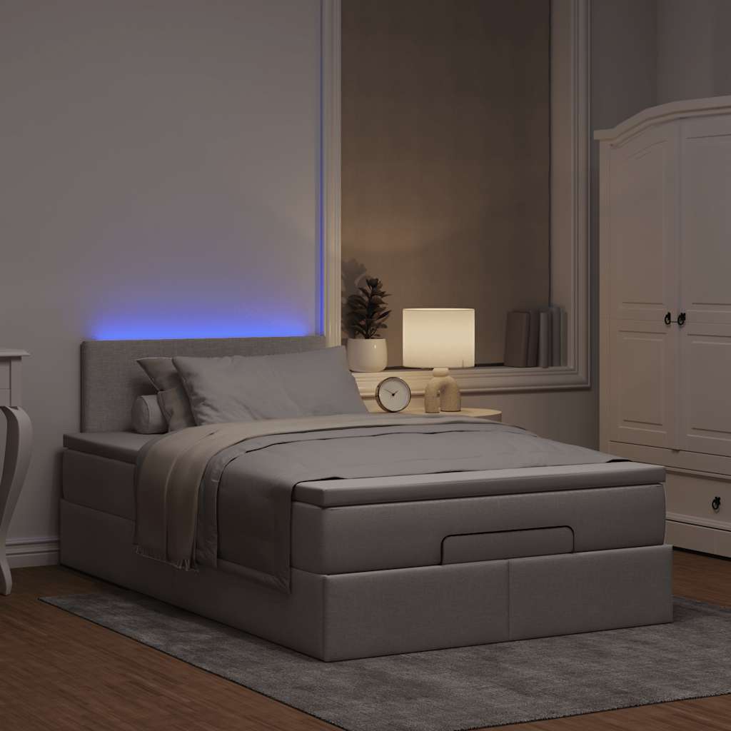Lit ottoman avec matelas et LED Taupe 120x190 cm tissu - XIOS