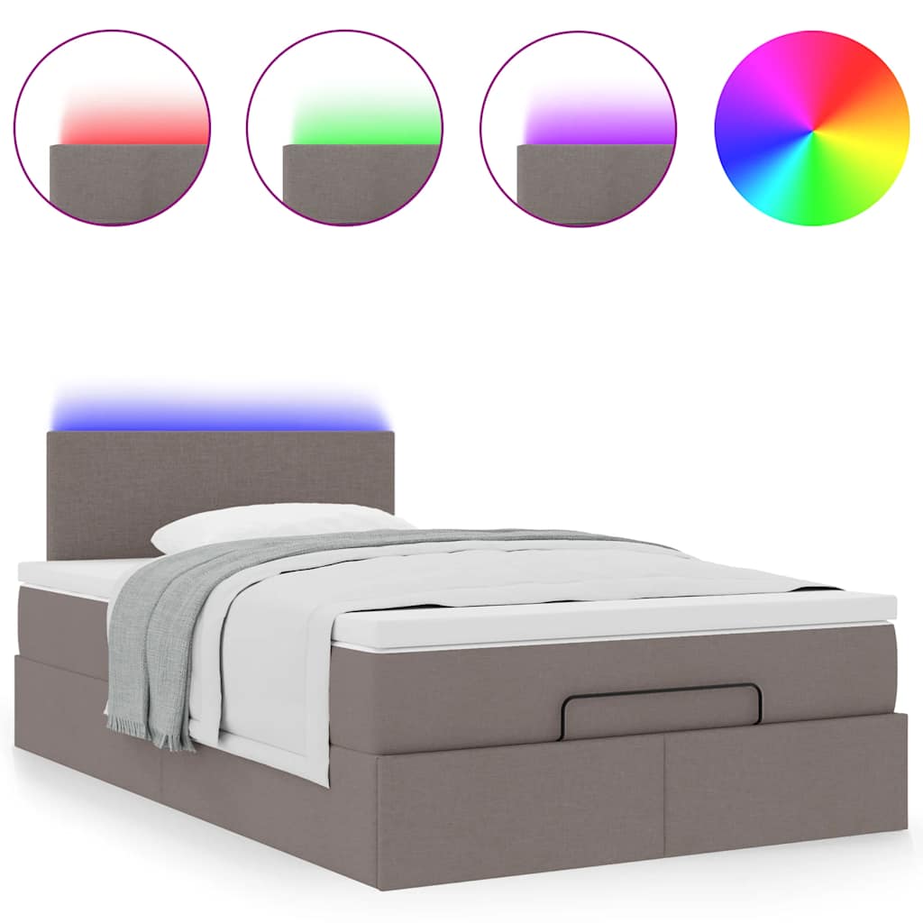 Lit ottoman avec matelas et LED Taupe 120x190 cm tissu - XIOS