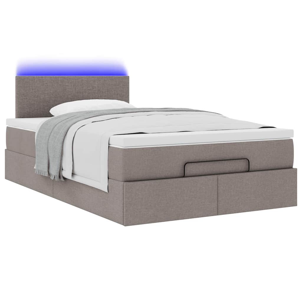 Lit ottoman avec matelas et LED Taupe 120x190 cm tissu - XIOS