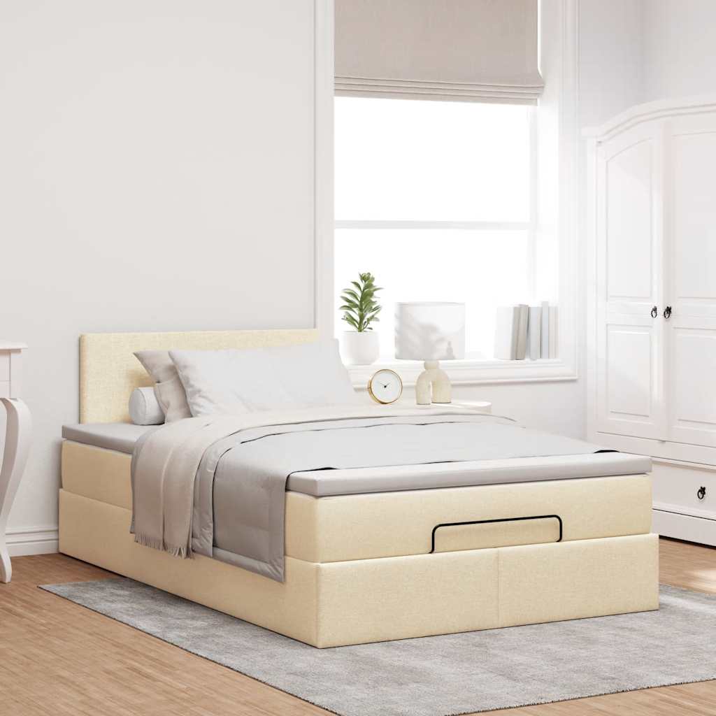 Lit ottoman avec matelas et LED crème 120x190 cm tissu - XIOS