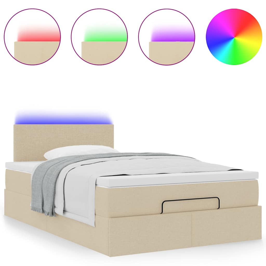 Lit ottoman avec matelas et LED crème 120x190 cm tissu - XIOS