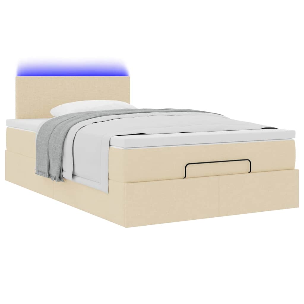 Lit ottoman avec matelas et LED crème 120x190 cm tissu - XIOS