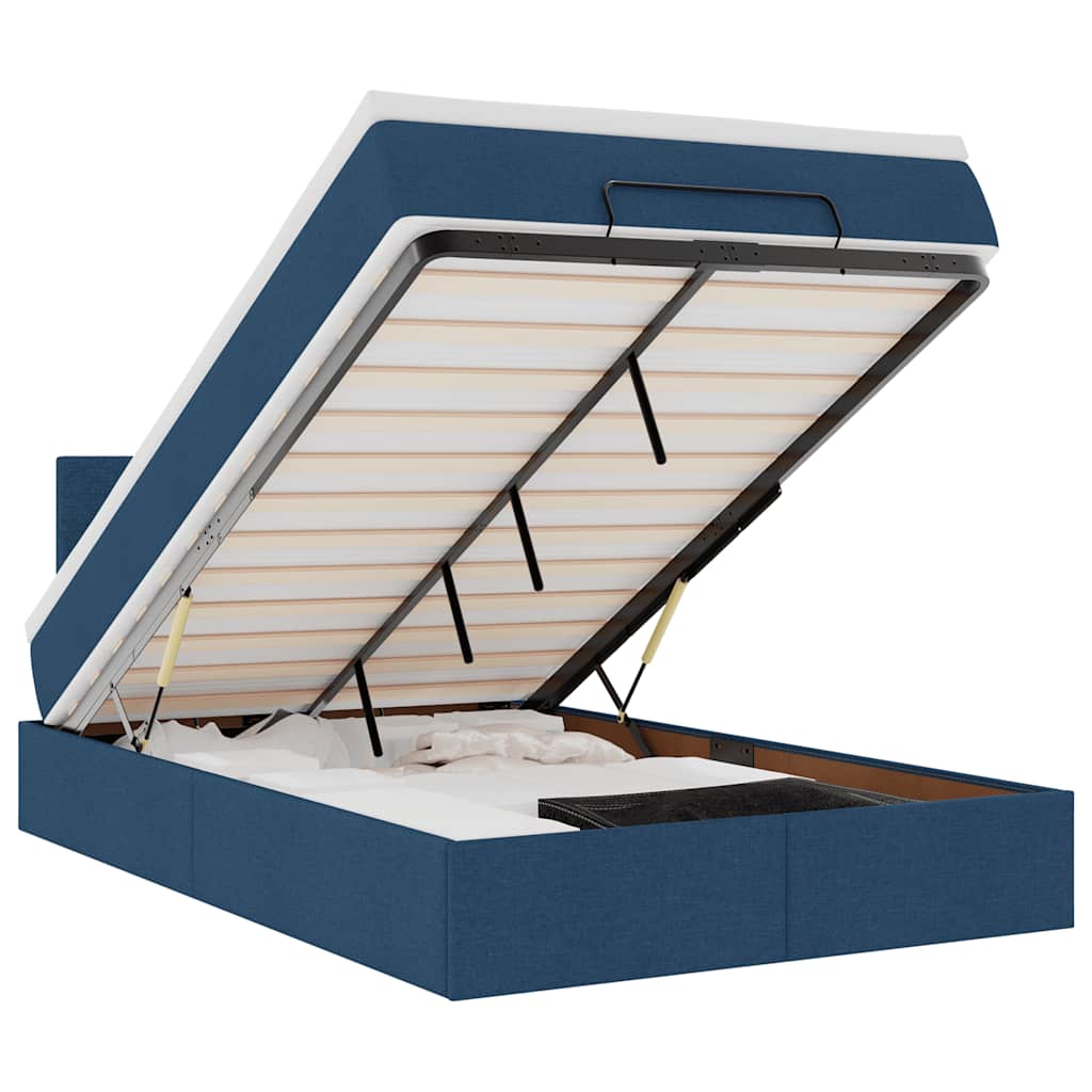Lit ottoman avec matelas et LED bleu 120x190 cm tissu - XIOS