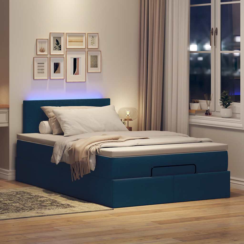 Lit ottoman avec matelas et LED bleu 120x190 cm tissu - XIOS