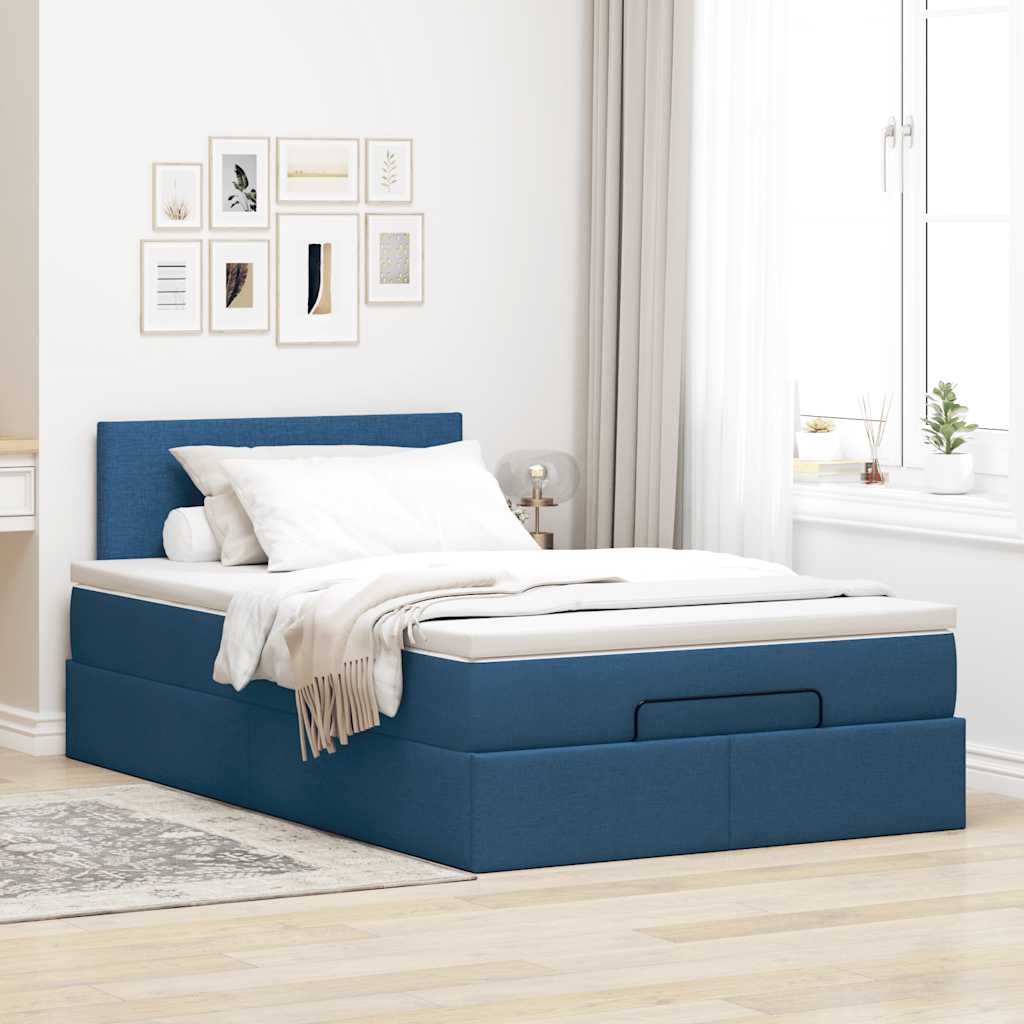 Lit ottoman avec matelas et LED bleu 120x190 cm tissu - XIOS