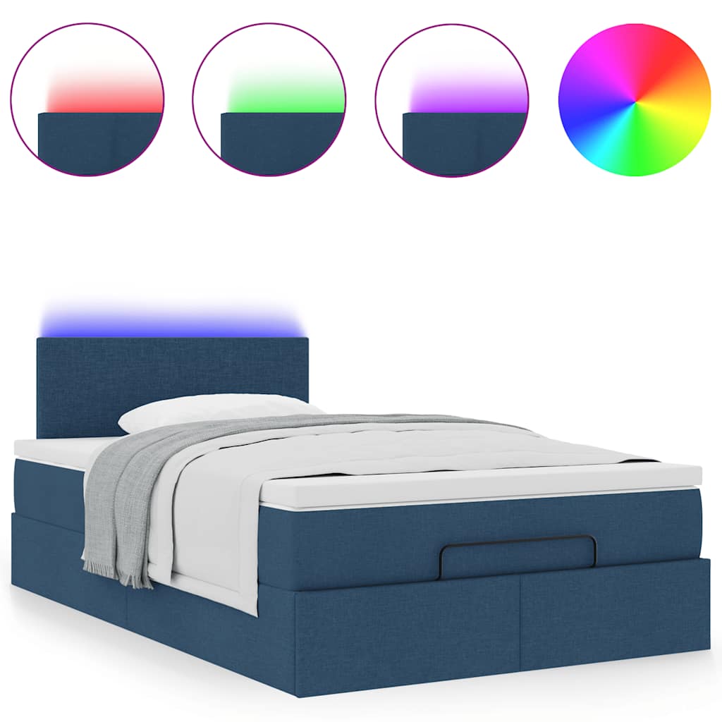 Lit ottoman avec matelas et LED bleu 120x190 cm tissu - XIOS