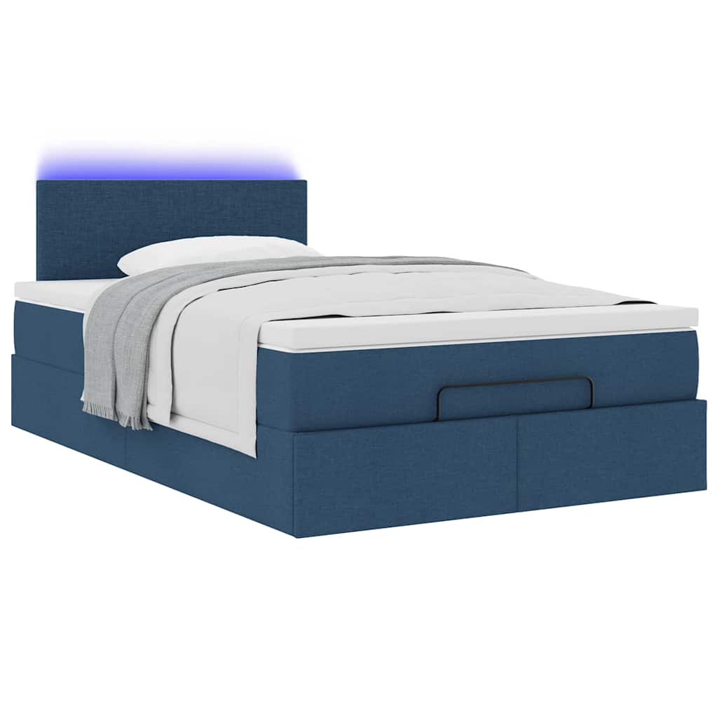 Lit ottoman avec matelas et LED bleu 120x190 cm tissu - XIOS