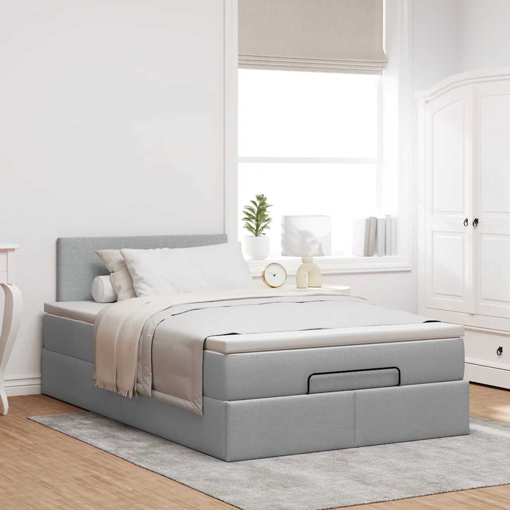 Lit ottoman avec matelas gris clair 120x200 cm tissu