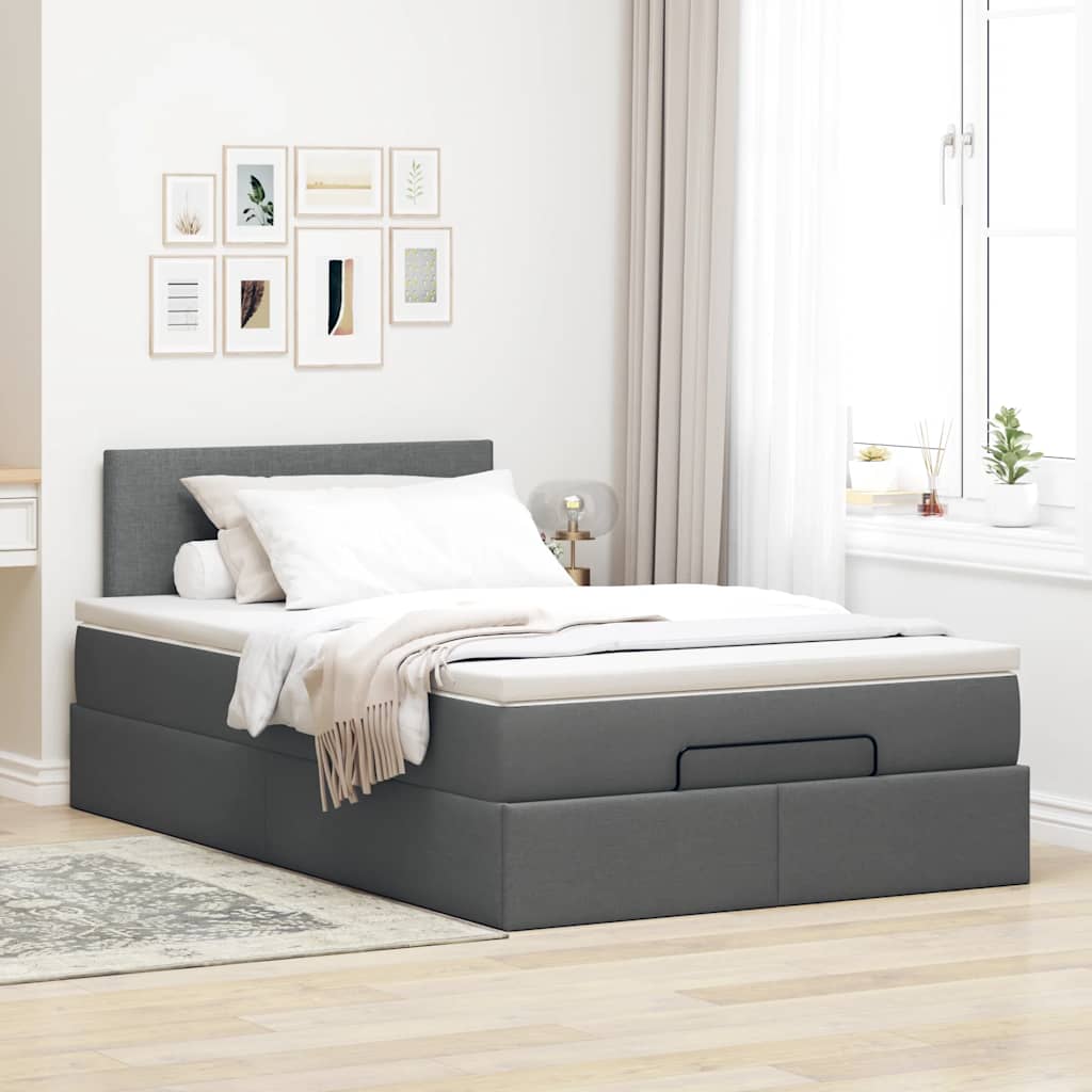 Lit ottoman avec matelas et LED gris foncé 120x200 cm tissu - XIOS
