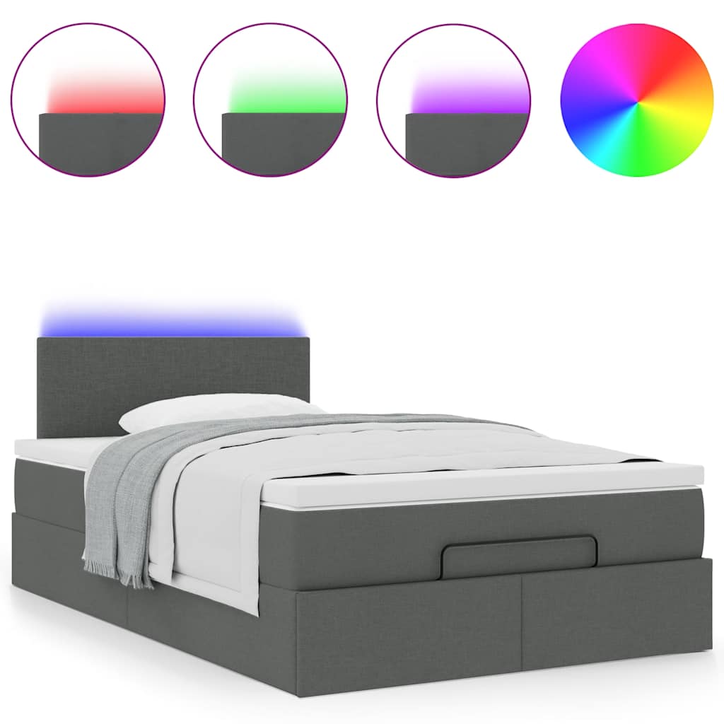 Lit ottoman avec matelas et LED gris foncé 120x200 cm tissu - XIOS