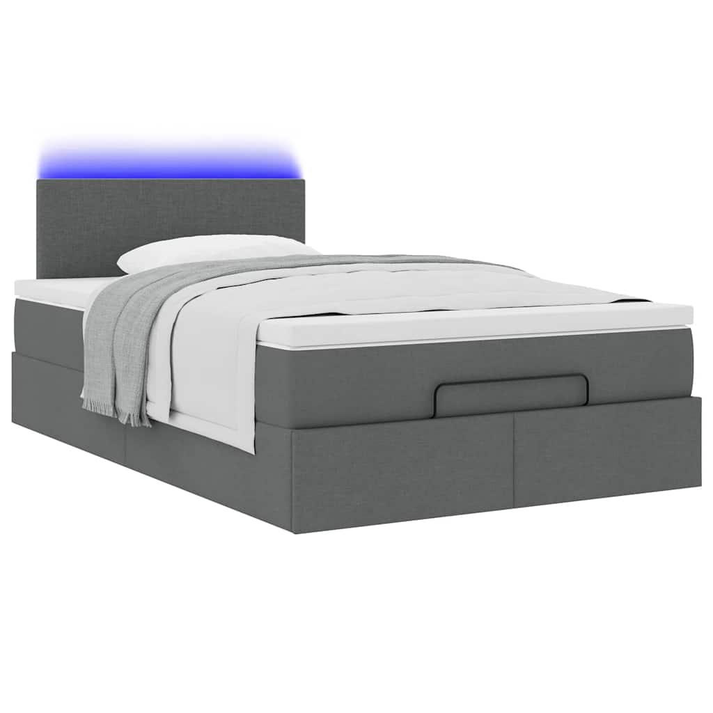 Lit ottoman avec matelas et LED gris foncé 120x200 cm tissu - XIOS
