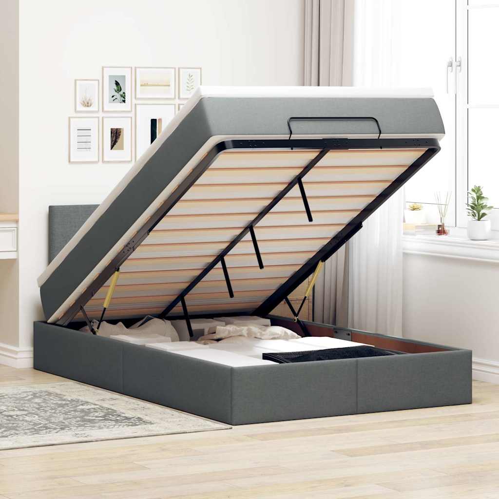 Lit ottoman avec matelas et LED gris foncé 120x200 cm tissu - XIOS