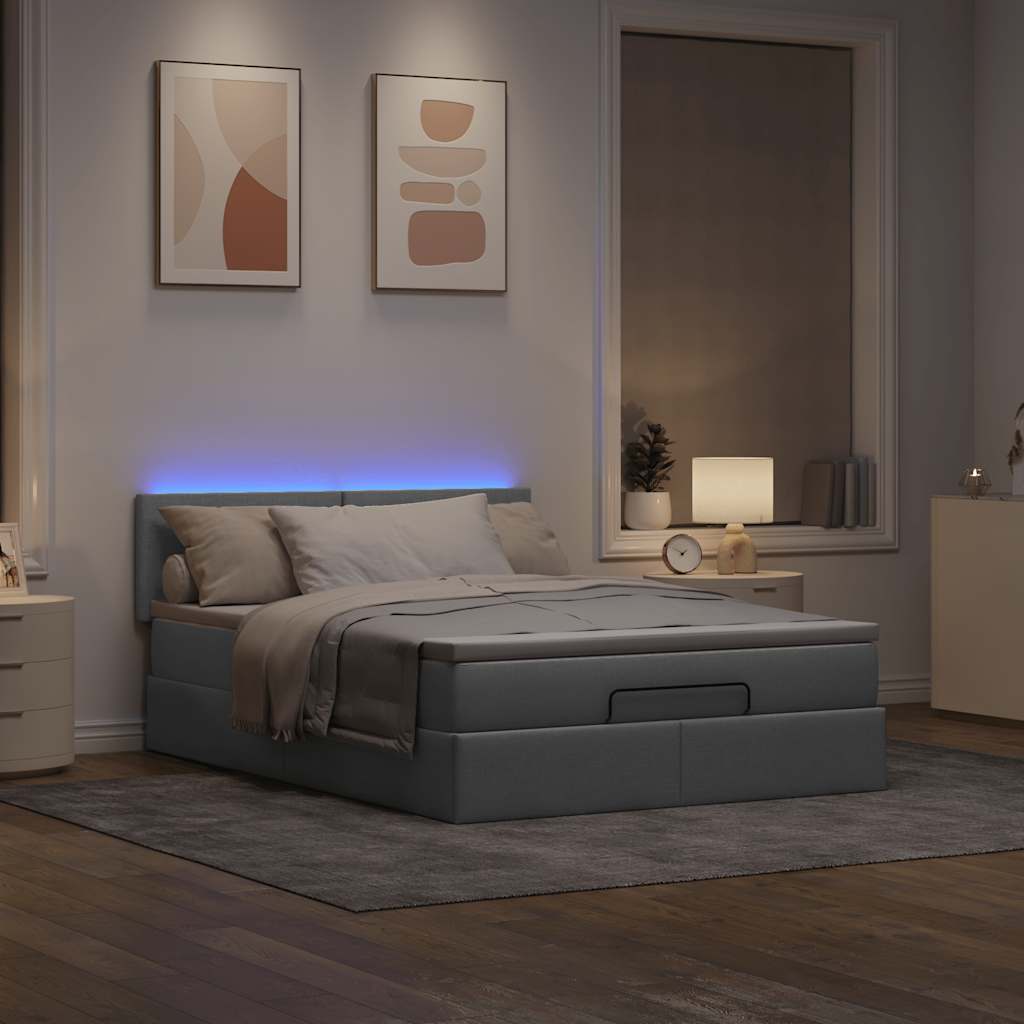 Lit ottoman avec matelas et LED gris clair 140x190 cm tissu - XIOS