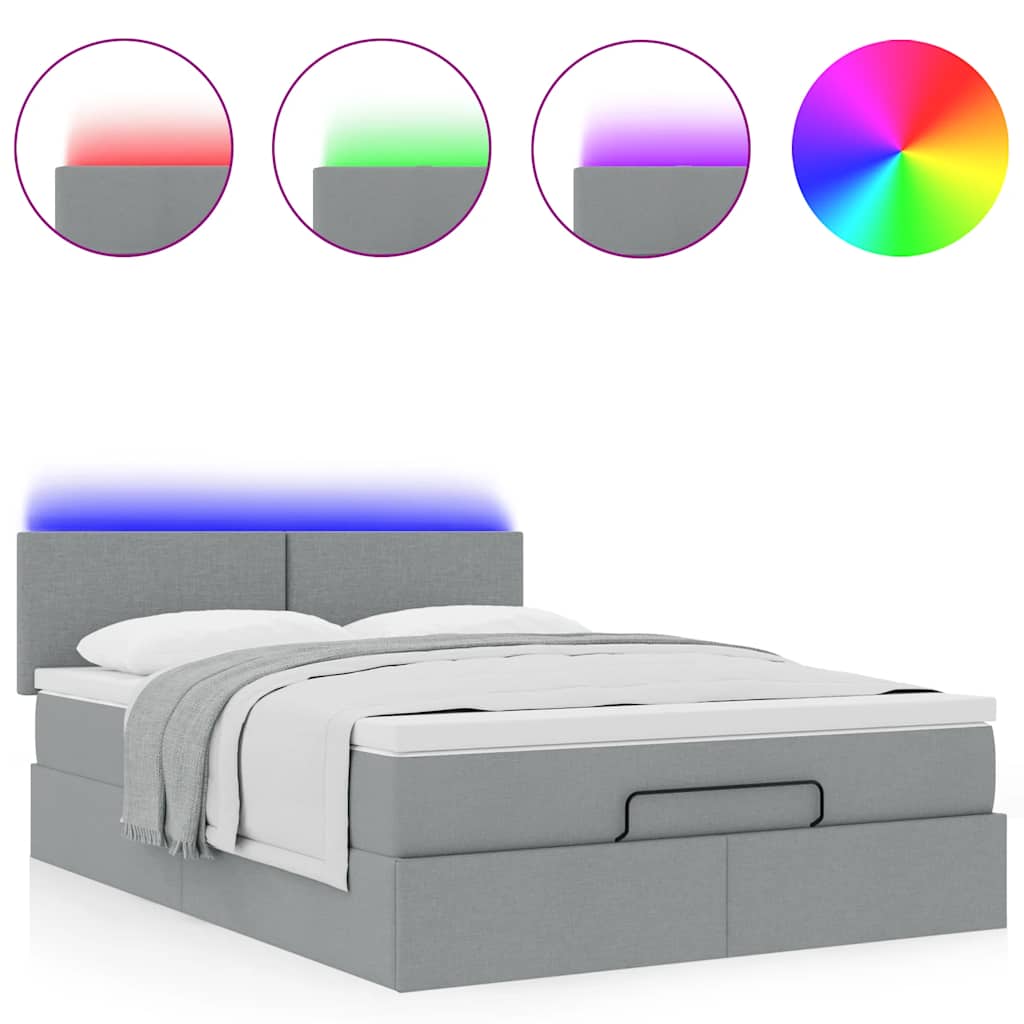 Lit ottoman avec matelas et LED gris clair 140x190 cm tissu - XIOS