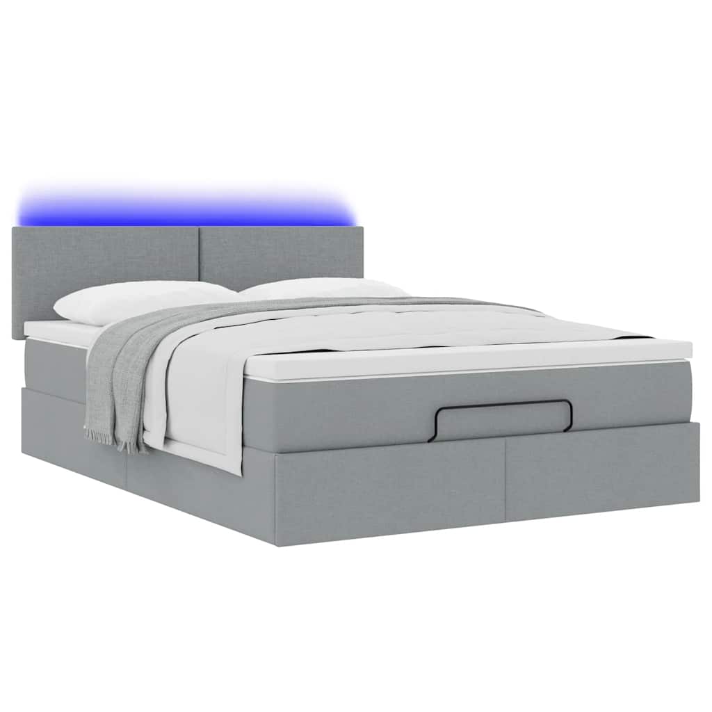 Lit ottoman avec matelas et LED gris clair 140x190 cm tissu - XIOS