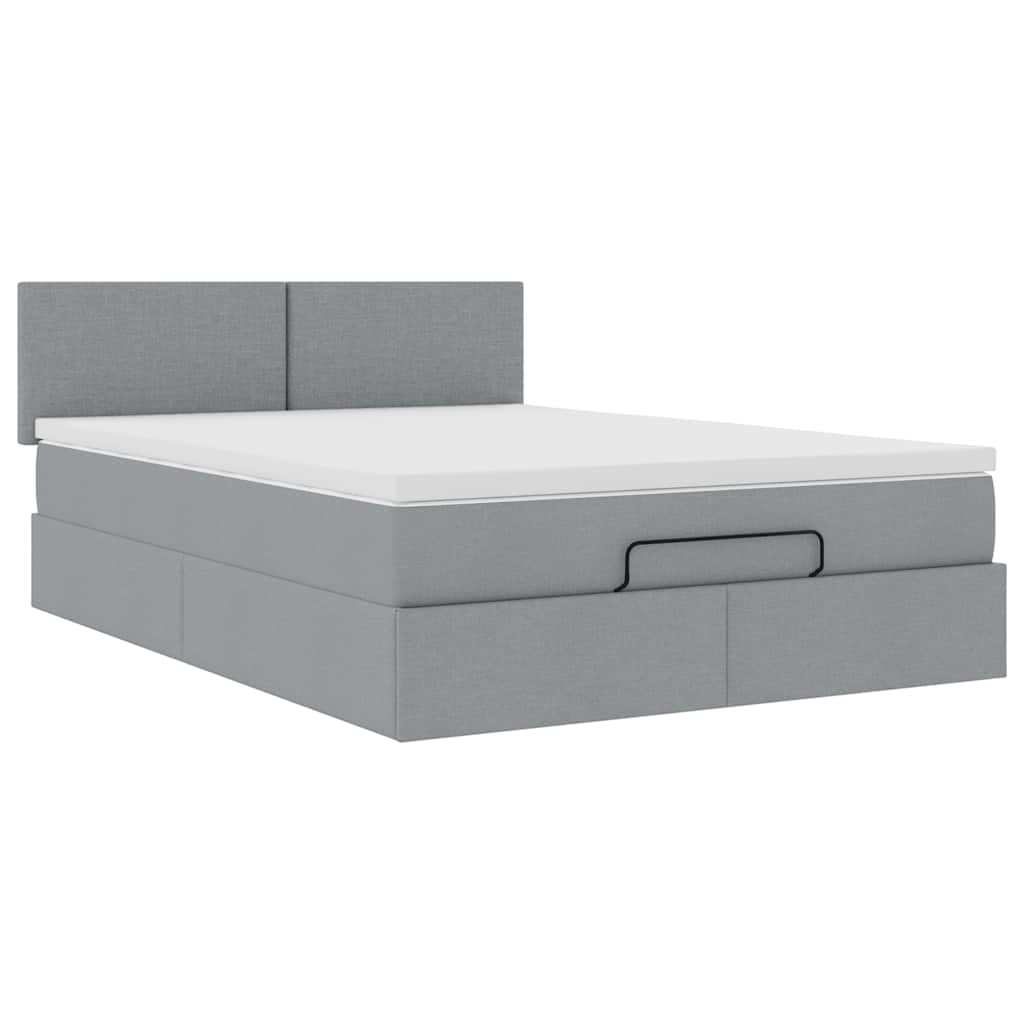 Lit ottoman avec matelas et LED gris clair 140x190 cm tissu