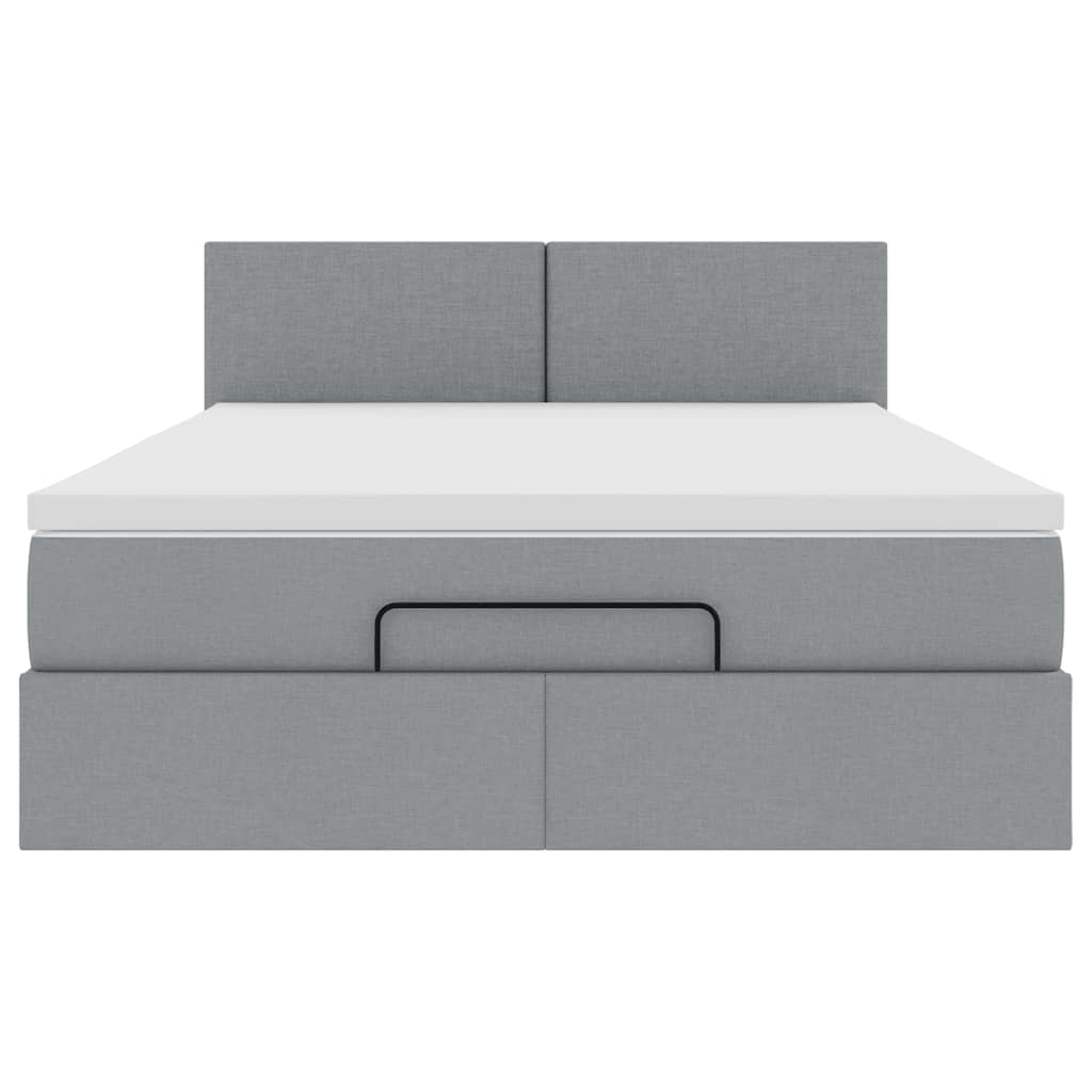 Lit ottoman avec matelas et LED gris clair 140x190 cm tissu