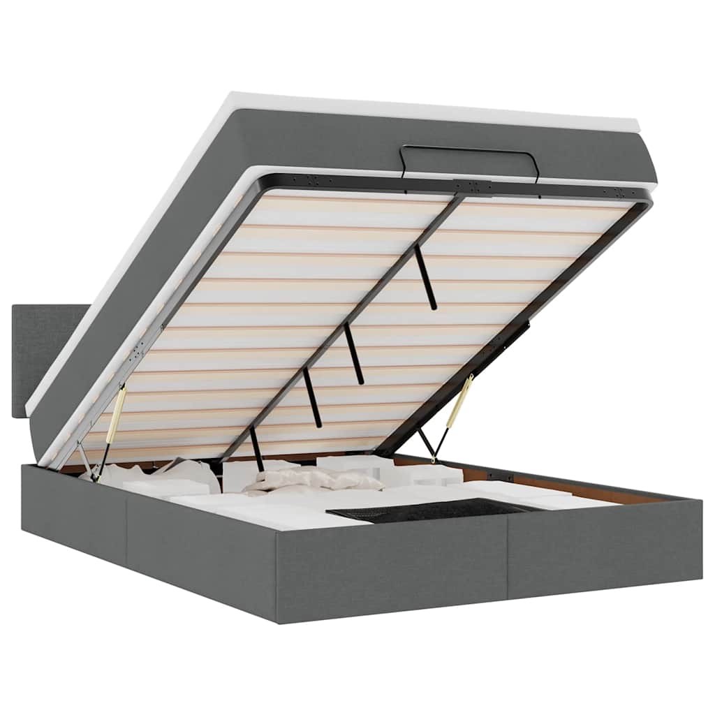 Lit ottoman avec matelas et LED gris foncé 140x190 cm tissu