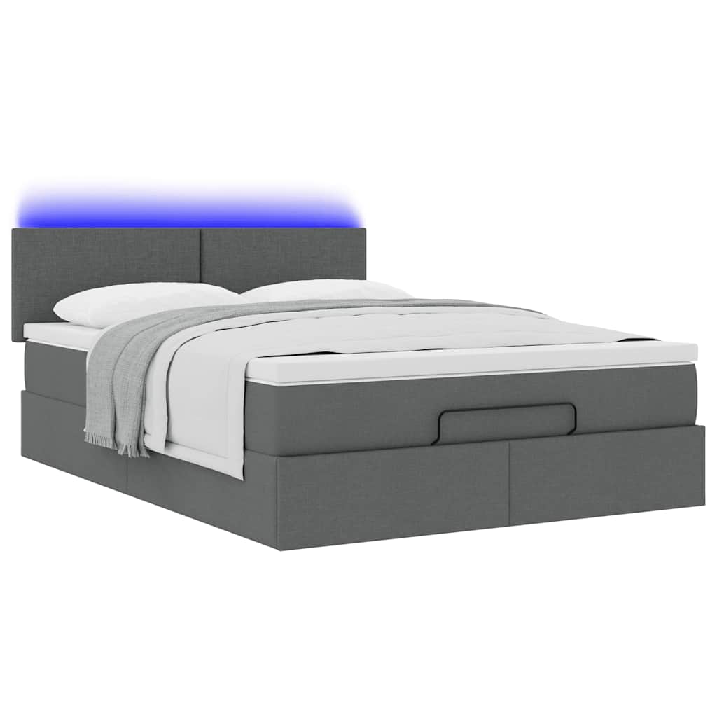 Lit ottoman avec matelas et LED gris foncé 140x190 cm tissu - XIOS
