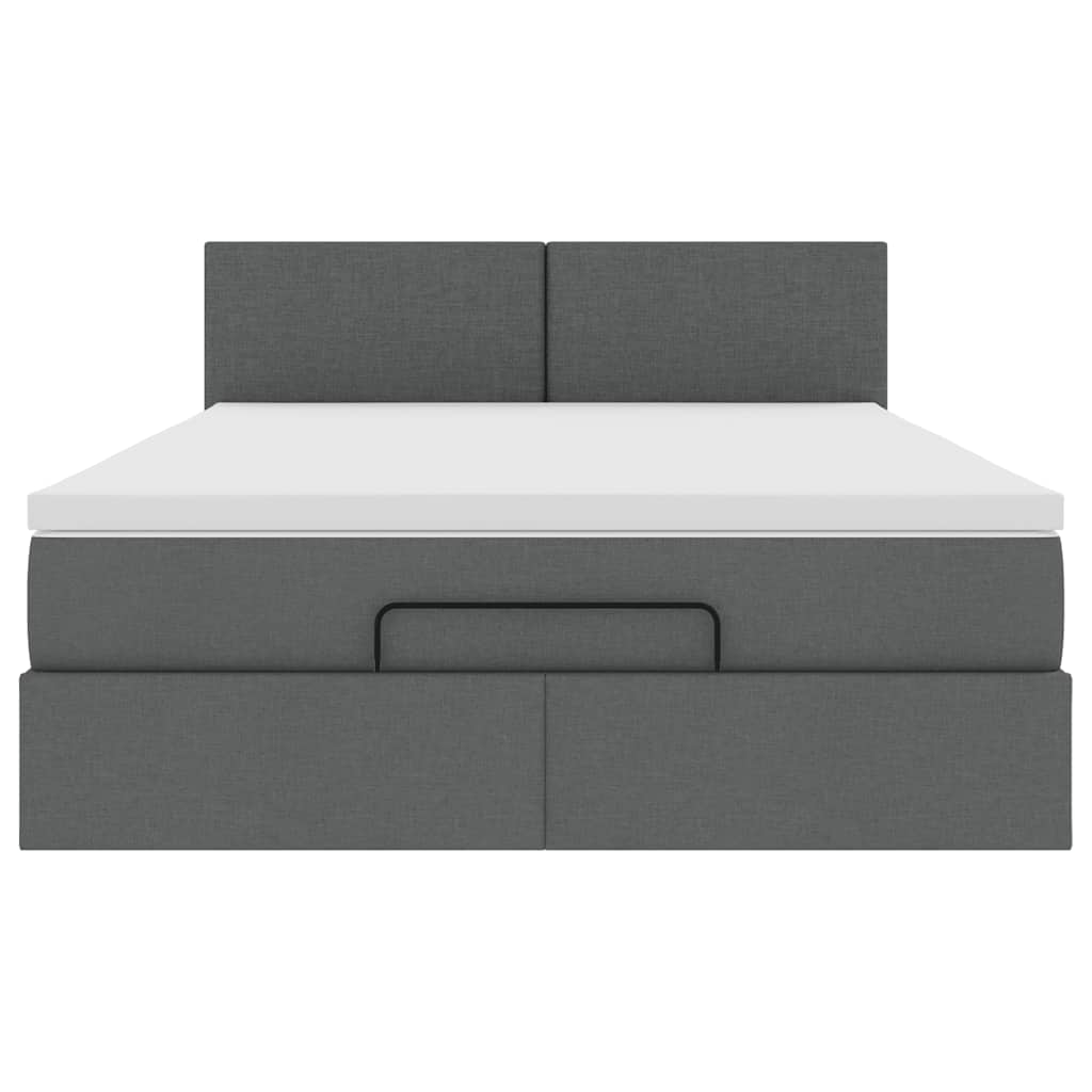Lit ottoman avec matelas et LED gris foncé 140x190 cm tissu