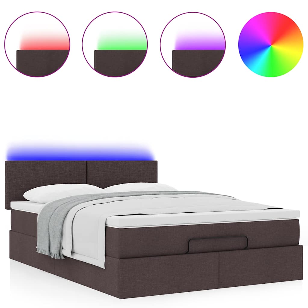 Lit ottoman avec matelas et LED marron foncé 140x190 cm tissu - XIOS
