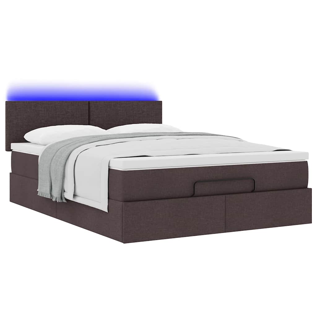 Lit ottoman avec matelas et LED marron foncé 140x190 cm tissu - XIOS