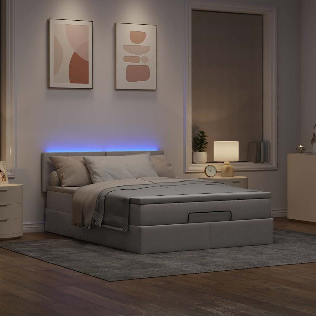 Lit ottoman avec matelas et LED taupe 140x190 cm tissu - XIOS