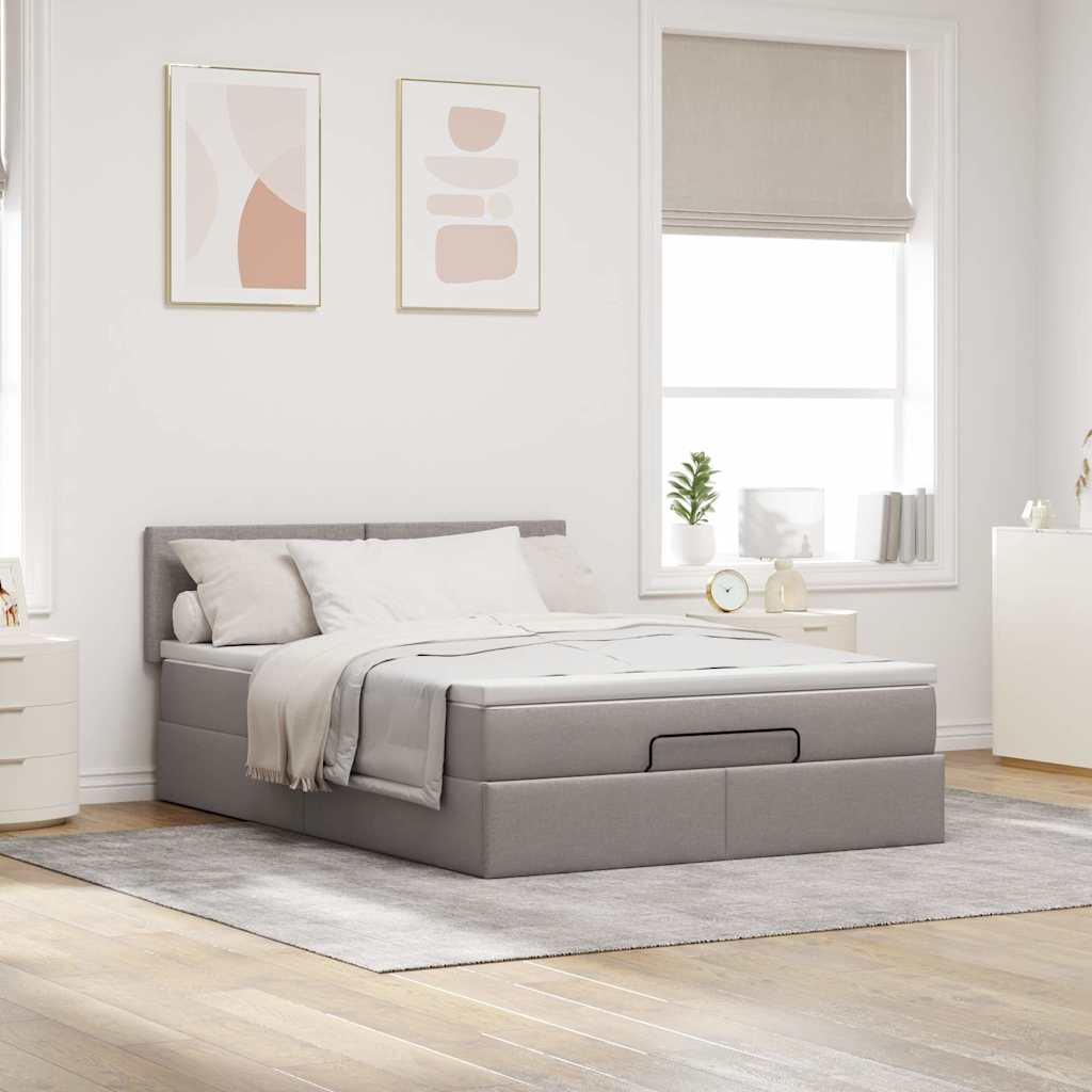 Lit ottoman avec matelas et LED taupe 140x190 cm tissu - XIOS