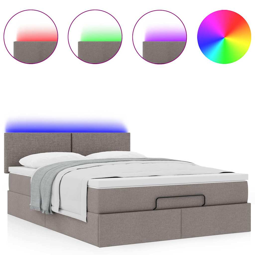 Lit ottoman avec matelas et LED taupe 140x190 cm tissu - XIOS