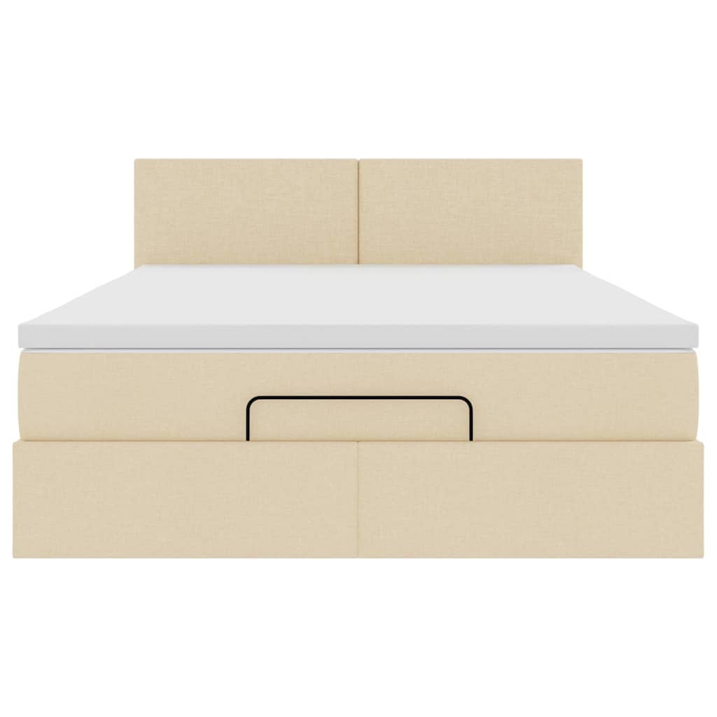 Lit ottoman avec matelas et LED crème 140x190 cm tissu
