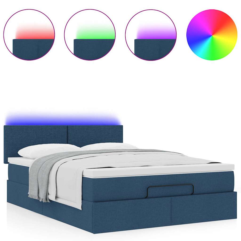 Lit ottoman avec matelas et LED bleu 140x190 cm tissu - XIOS