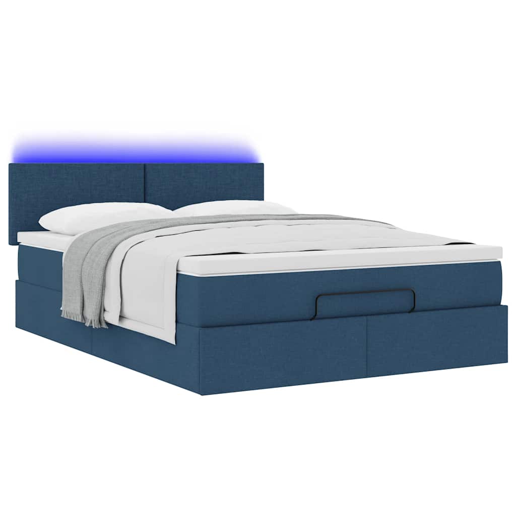 Lit ottoman avec matelas et LED bleu 140x190 cm tissu - XIOS