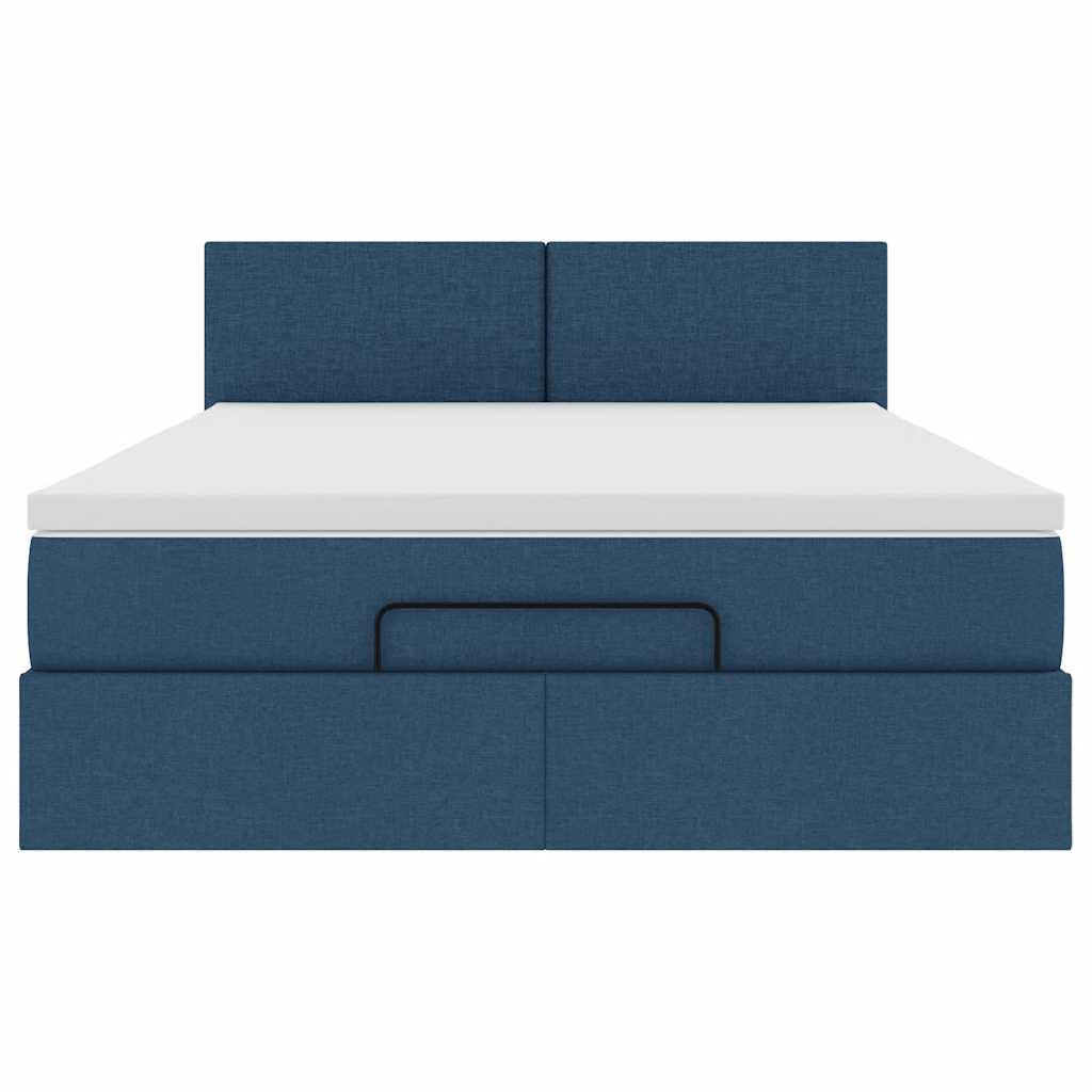 Lit ottoman avec matelas et LED bleu 140x190 cm tissu - XIOS
