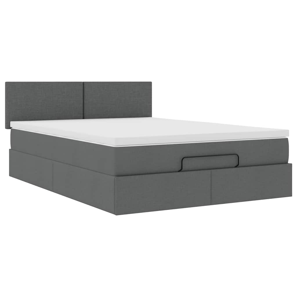 Lit ottoman avec matelas et LED gris foncé 140x200 cm tissu