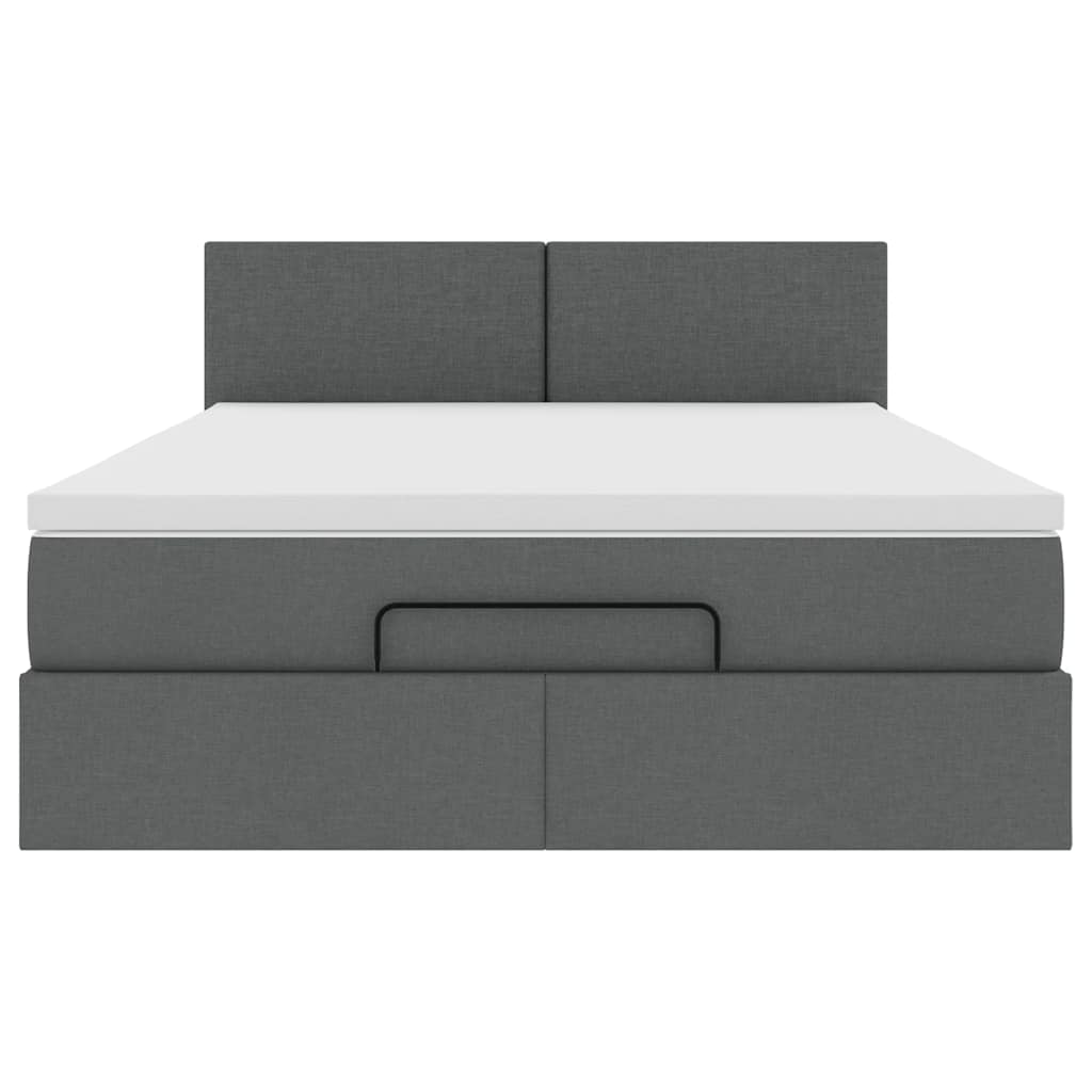 Lit ottoman avec matelas et LED gris foncé 140x200 cm tissu