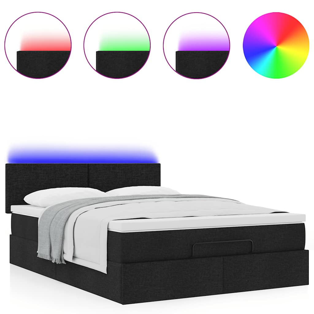 Lit ottoman avec matelas et LED noir 140x200 cm tissu - XIOS