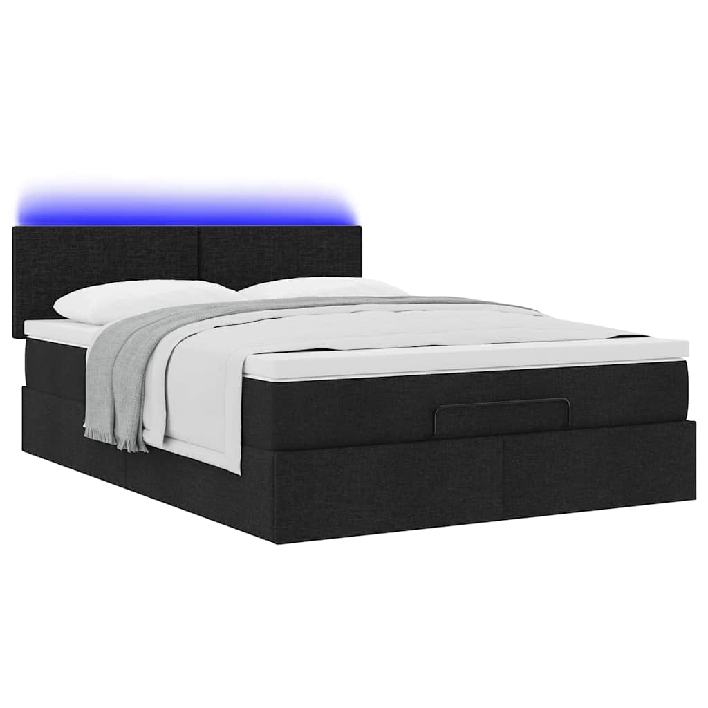 Lit ottoman avec matelas et LED noir 140x200 cm tissu - XIOS