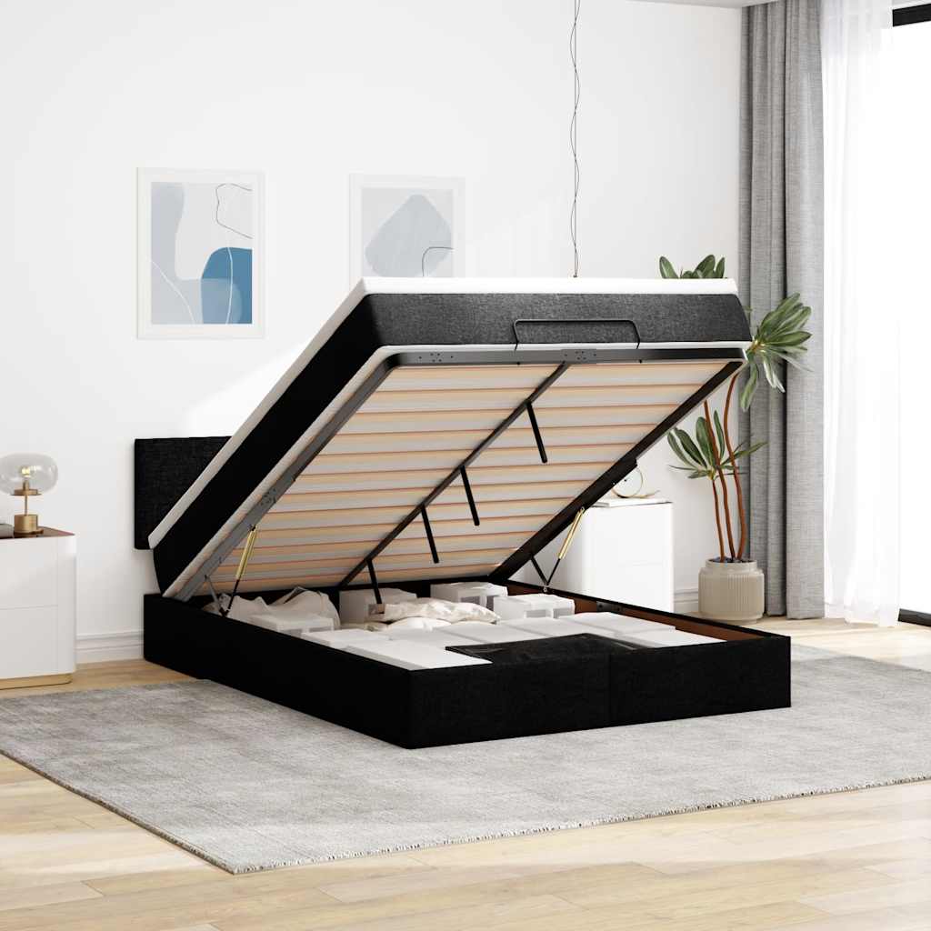Lit ottoman avec matelas et LED noir 140x200 cm tissu - XIOS