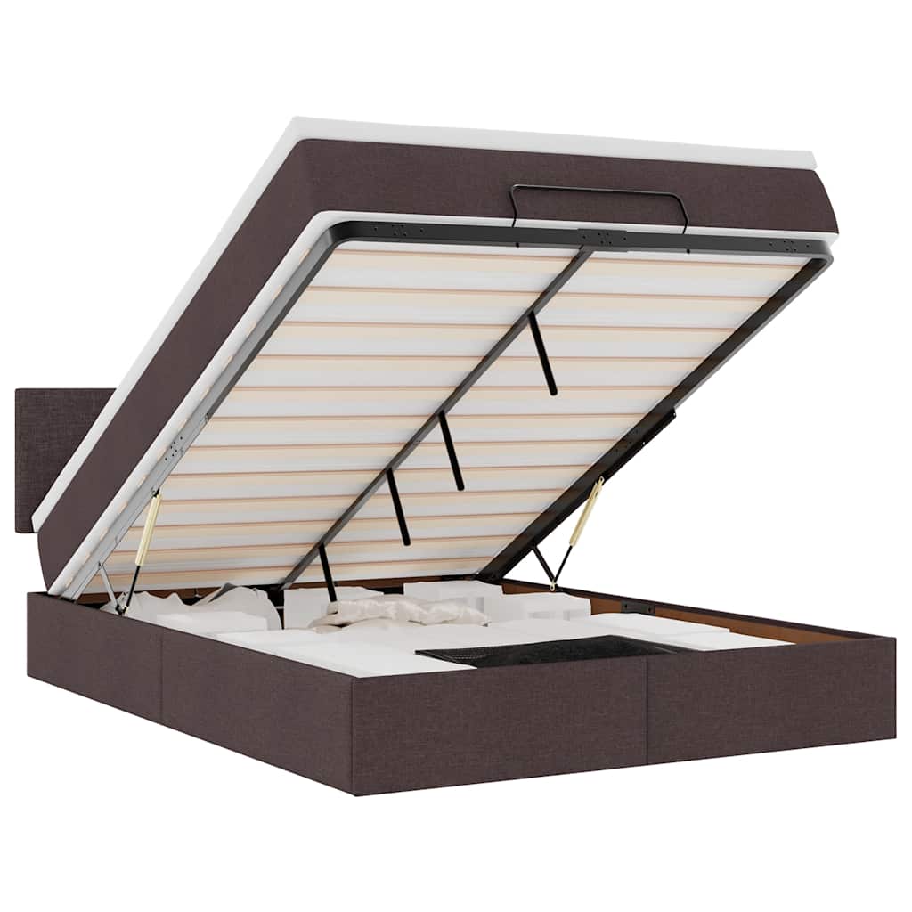 Cadre de lit ottoman avec matelas marron foncé 140x200 cm tissu - XIOS